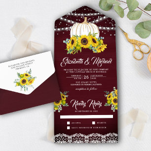 Invitation Tout En Un Tournesols en bois de Bourgogne Mariage Citrouille