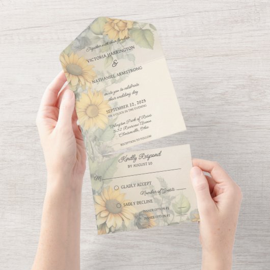 Invitation Tout En Un Tournesols et vignes rustiques (Déchirure)