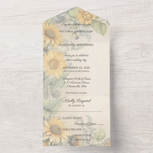 Invitation Tout En Un Tournesols et vignes rustiques (À l'intérieur)