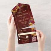 Invitation Tout En Un tournesols jaunes mariage de automne bordeaux (Déchirure)