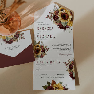 Invitation Tout En Un Tournesols Mariage Floral Bourgogne