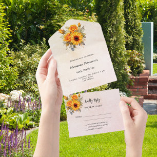 Invitation Tout En Un Tournesols rose or anniversaire RSVP