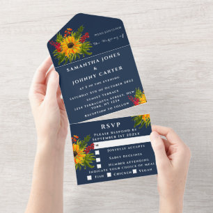 Invitation Tout En Un Tournesols Russe Marine Automne Floral Aquarelle