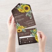 Invitation Tout En Un Tournesols rustiques en bois de grange et Mariage (Déchirure)