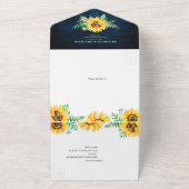 Invitation Tout En Un Tournesols rustiques Mariage bleu marine (Dehors)