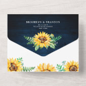 Invitation Tout En Un Tournesols rustiques Mariage bleu marine (Verso)