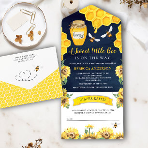 Invitation Tout En Un Tournesols rustiques Miel Bee Marine Baby shower b