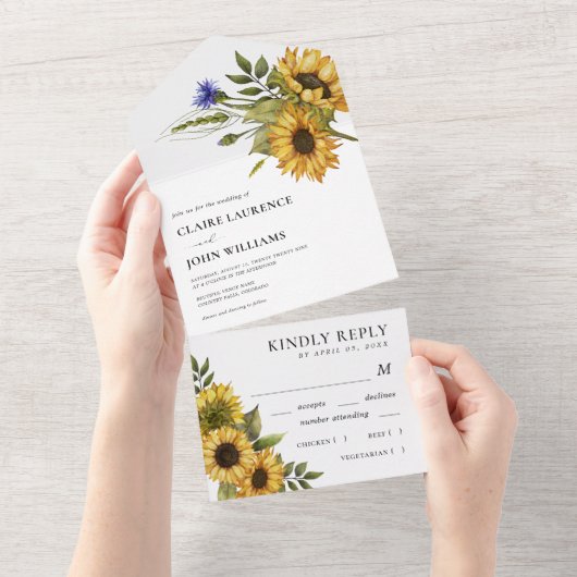 Invitation Tout En Un Tournesols rustiques Style champêtre Mariage d'été (Déchirure)