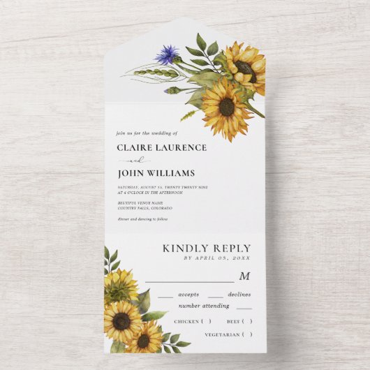 Invitation Tout En Un Tournesols rustiques Style champêtre Mariage d'été (À l'intérieur)