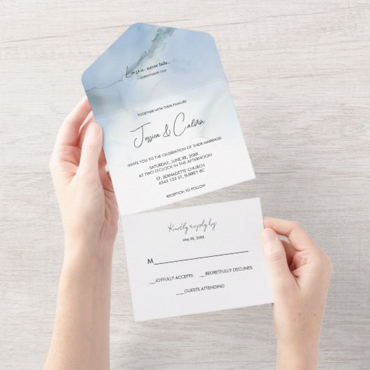 Invitation Tout En Un Tous En Un Minimum De Mariage Bleu Et Blanc Invite (Déchirure)