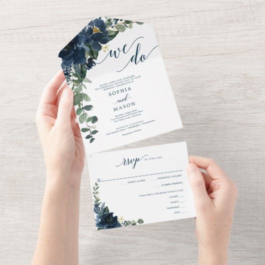 Invitation Tout En Un Tout en un Élégant Mariage de la Marine Royale Inv (Déchirure)