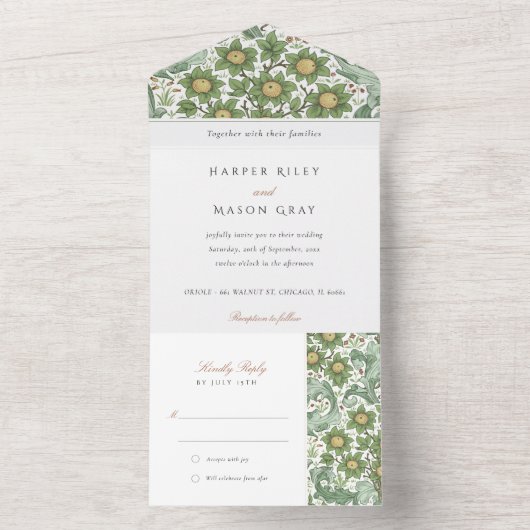 Invitation Tout En Un Tout en un Mariage botanique déchiré RSVP (À l'intérieur)