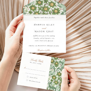 Invitation Tout En Un Tout en un Mariage botanique déchiré RSVP