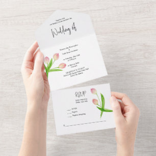 Invitation Tout En Un Tout en un rose printemps Aquarelle Tulip Invitati