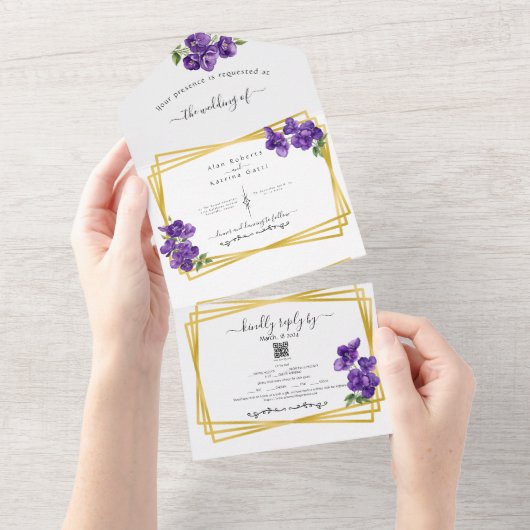 Invitation Tout En Un Tout en un violet profond invite Mariage (Déchirure)