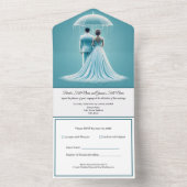 Invitation Tout En Un Tout en une invitation, mariage bleu RSVP (À l'intérieur)