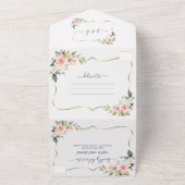 Invitation Tout En Un Trame Or De Fleurs Roses Bleues Et Délicates (Dehors)