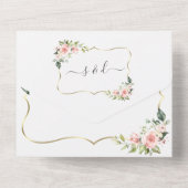 Invitation Tout En Un Trame Or De Fleurs Roses Bleues Et Délicates (Verso)