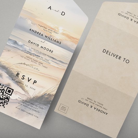 Invitation Tout En Un Tranquil Beach Sunset Boho Destination Mariage
