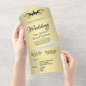 Invitation Tout En Un Tri simple or et noir avec Mariage Rsvp (Déchirure)