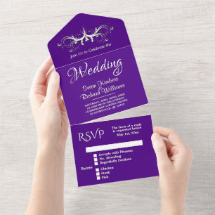 Invitation Tout En Un Triptyque Indigo et Blanc avec RSVP de mariage 