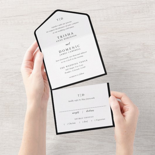 Invitation Tout En Un Trisha noir et blanc Mariage moderne (Déchirure)