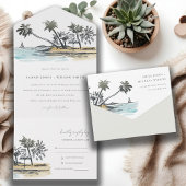 Invitation Tout En Un Tropical Beach Palm Tree Sketch Mariage d'aquarell