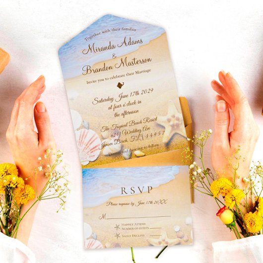 Invitation Tout En Un Tropical Beach Starfish Mariage d'été