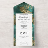 Invitation Tout En Un Tropical Gold Emerald Feuilles verts (À l'intérieur)