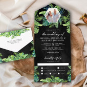 Invitation Tout En Un Tropical Monstera Palm Feuille Photo Black Mariage