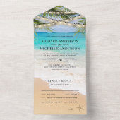 Invitation Tout En Un Tropical Palm Feuille Beach String Mariage (À l'intérieur)