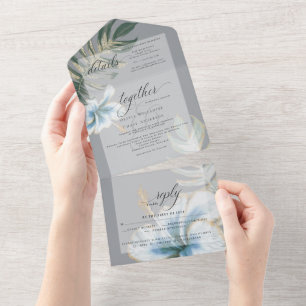 Invitation Tout En Un Tropical Rustique Bleu Floral Poussiéreux pour un