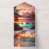 Invitation Tout En Un Tropical Sunset Beach QR Code Océan (À l'intérieur)