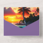 Invitation Tout En Un Tropical Sunset Beach QR Code Océan (Verso)
