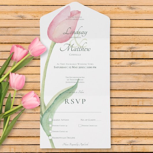 Invitation Tout En Un Tulipe rose pâle Solo Dîner Moderne