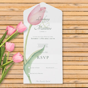 Invitation Tout En Un Tulipe rose vif Solo Moderne Sans Dîner