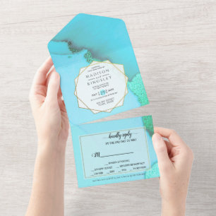 Invitation Tout En Un Turquoise Abstrait Merveilleux