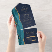 Invitation Tout En Un Turquoise Agate Gold Marine Mariage bleu (Déchirure)