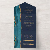 Invitation Tout En Un Turquoise Agate Gold Marine Mariage bleu (À l'intérieur)