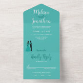 Invitation Tout En Un Turquoise Blanc Élégant Mariage Mariée et Salle (À l'intérieur)