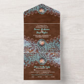 Invitation Tout En Un Turquoise Brown cowboy pays mariage ouest (À l'intérieur)
