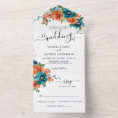 Invitation Tout En Un  Turquoise Burnt Orange rouille Floral Rustique Ma (À l'intérieur)