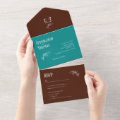 Invitation Tout En Un Turquoise et chocolat Simple Mariage moderne (Déchirure)