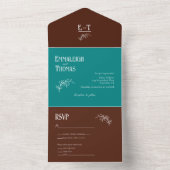 Invitation Tout En Un Turquoise et chocolat Simple Mariage moderne (À l'intérieur)