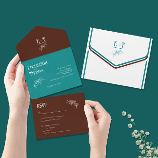 Invitation Tout En Un Turquoise et chocolat Simple Mariage moderne
