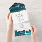 Invitation Tout En Un Turquoise et Gold Agate Mariage All In One Invitat (Déchirure)