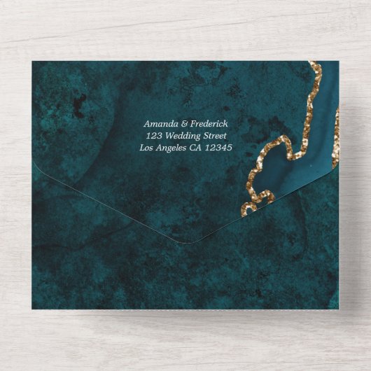 Invitation Tout En Un Turquoise et Gold Agate Mariage All In One Invitat (Verso)