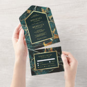 Invitation Tout En Un Turquoise Marble Faux Gold Foil Mariage (Déchirure)