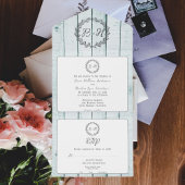 Invitation Tout En Un Turquoise Monogramme Rustique Mariage Tout en un