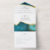 Invitation Tout En Un Turquoise Peacock Blue Gold Agate Mariage (À l'intérieur)